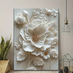 White Flower Pattern Wood Frame