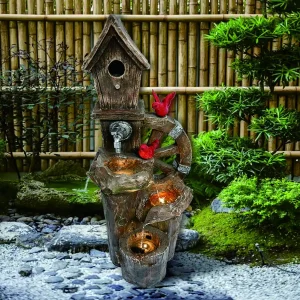 Garden Birdhouse Three Tier Water Fountain