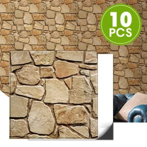 10pcs, 3D PVC Faux Stone Peel and Stick Wall Panels,