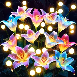 2/4 Pack Solar Lights: Realistic Lilies & Fireflies, 7 Colors