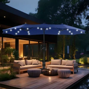 15ft Double Sided Patio Umbrella with Solar Lights